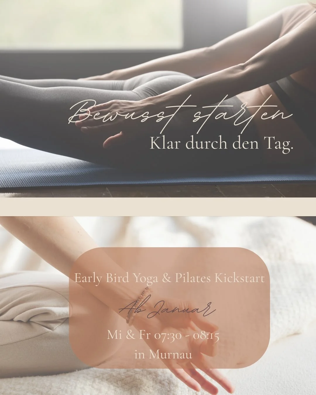 🌅 Dein Morgen in Murnau darf sich anders anf&uuml;hlen.

Nicht hektisch.
Nicht im Autopilot.
Sondern bewusst, bewegt und bei dir.

Mit Early Bird Yoga &amp; Pilates Kick Start schenkst du dir Zeit &ndash;
f&uuml;r einen klaren Kopf, einen starken K&