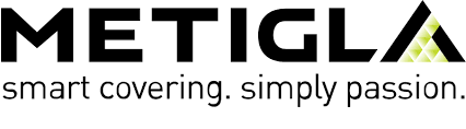 Metigla logo with the slogan 'smart covering. simply passion.'