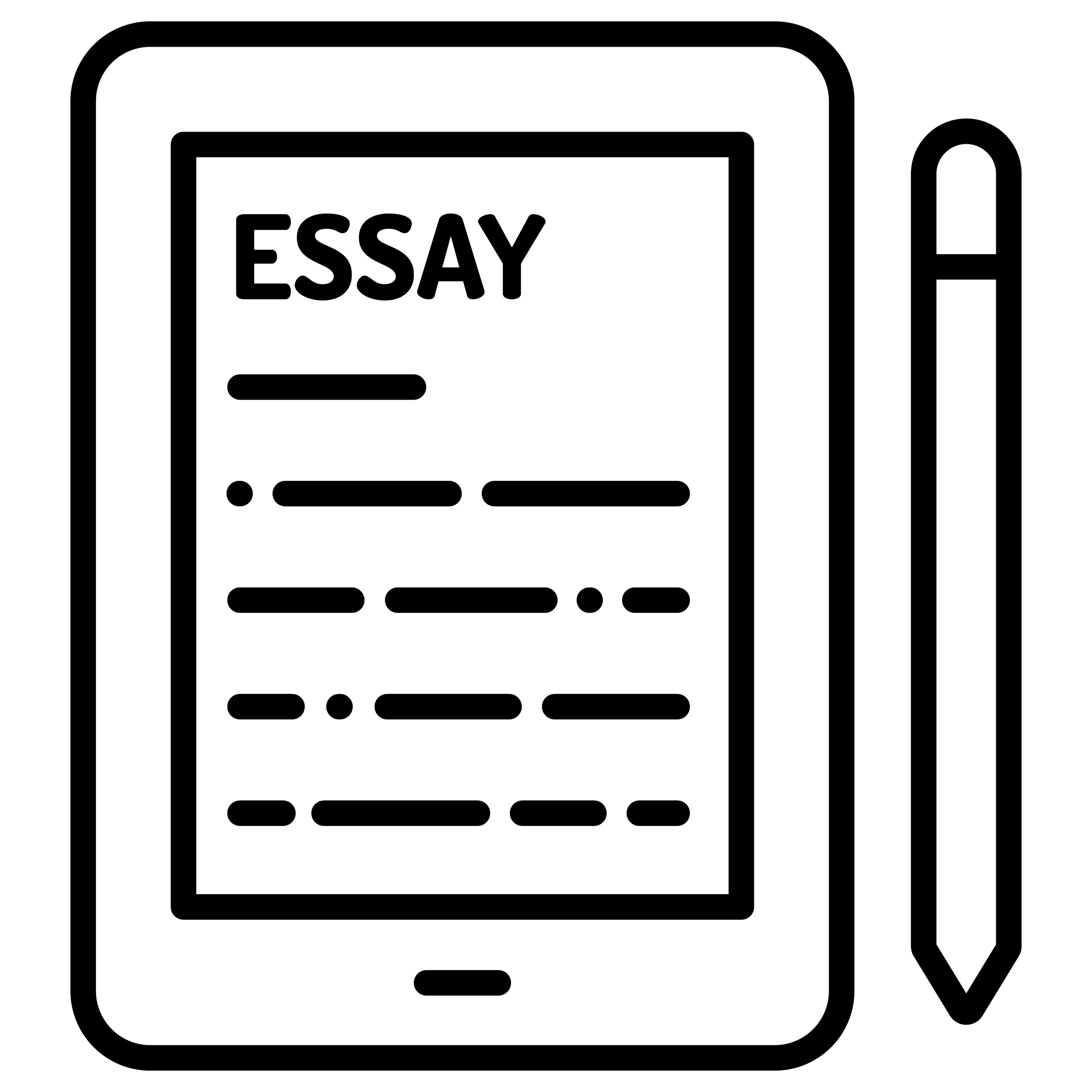 Outline of a tablet displaying the word 'ESSAY' and a stylus pen.
