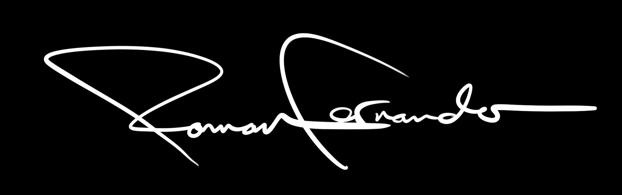 White signature on black background