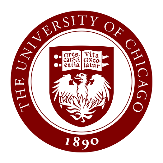 The seal of the University of Chicago featuring a shield, an eagle, and a Latin inscription, encircled by the university's name and founding year 1890.