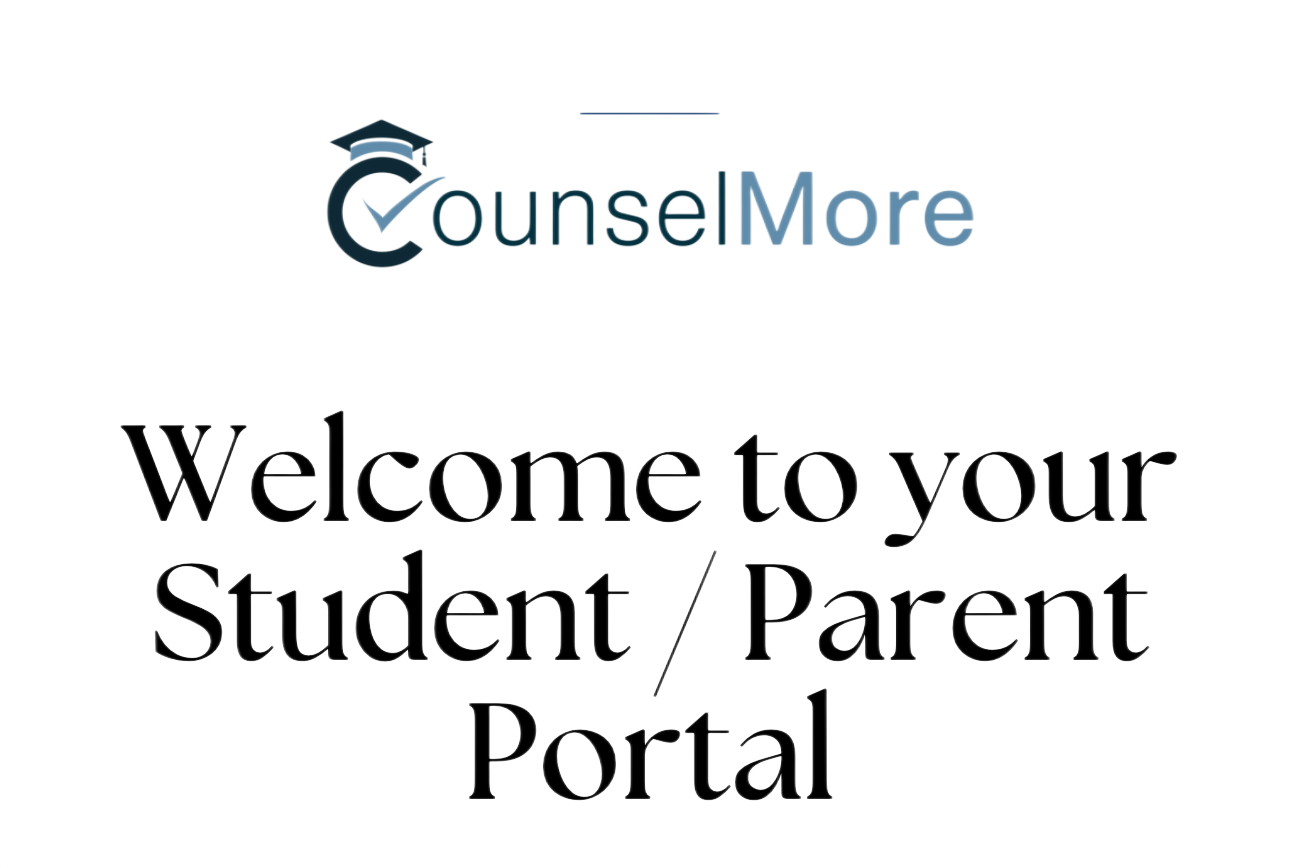 Welcome screen for the CounselMore Student/Parent Portal with logo and text