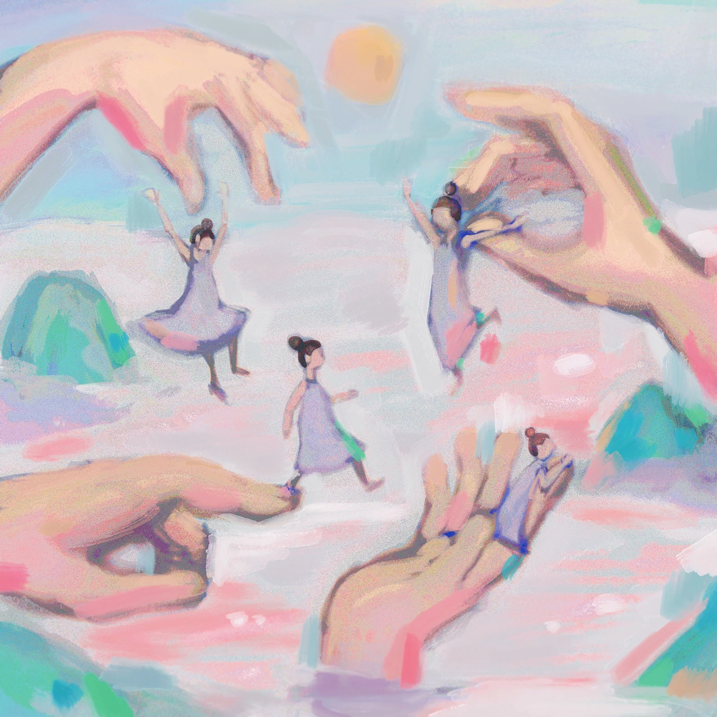 Hands That Shielded the Child, 2026.

Navigating familiar hands that offer loving guidance meant for an earlier self.