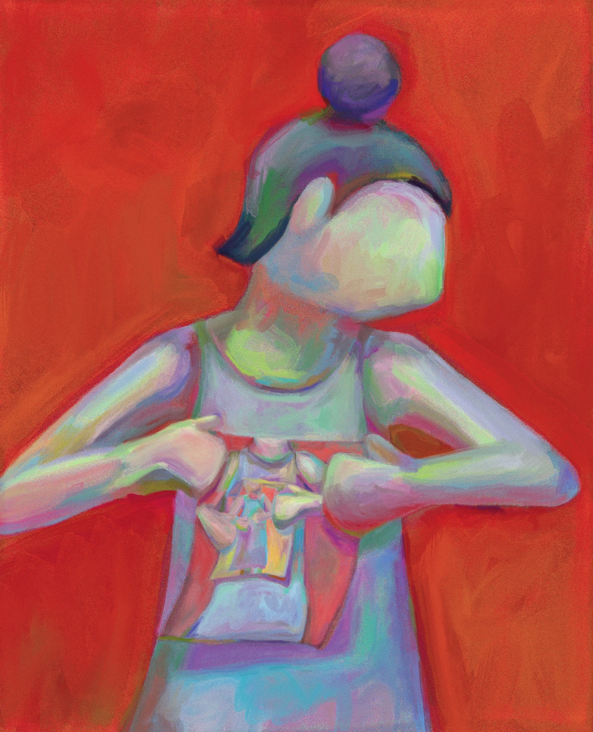 Without Fruition, 2026.

Holding a picture of herself holding a picture of herself, she spirals inward through infinite layers of self-scrutiny — an introspective loop searching for a substance it never finds.