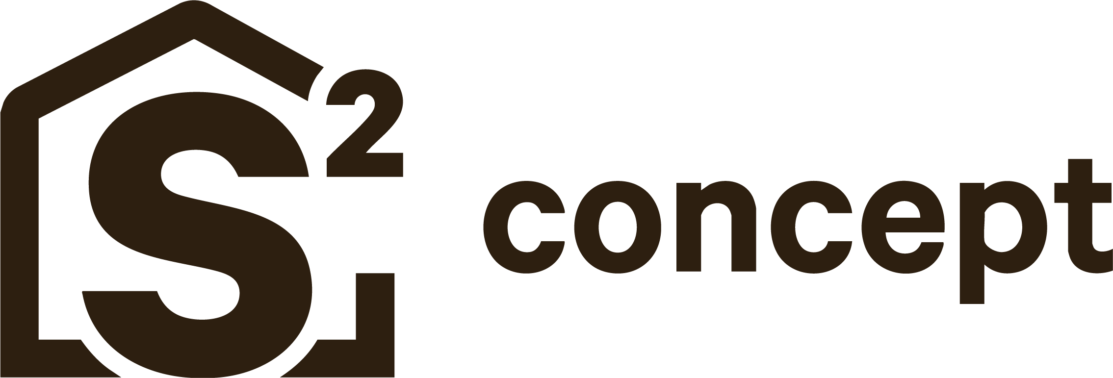 Logo avec un symbole de maison, le texte 'S2 concept' en couleurs noires et marron.