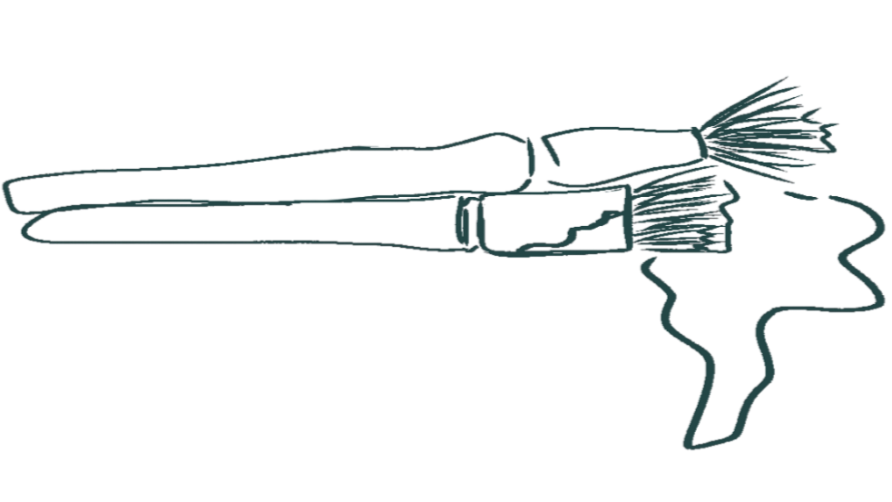 Pistola de pintura en spray con tinta azul y detalles en gris y rosa