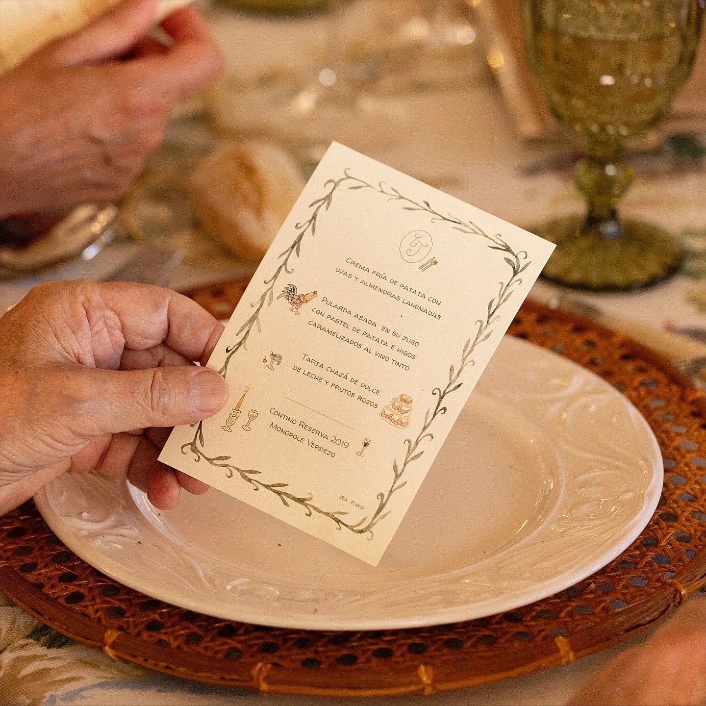 menú ilustrado de papeleria de boda