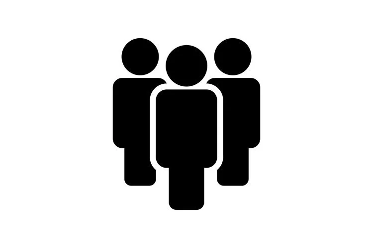 Symbol mit drei stilisierten Personen, die zusammenstehen.