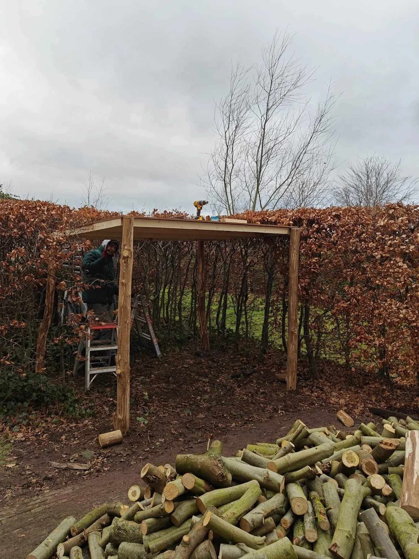 Een houten constructie waar kachelhout gestockeerd kan worden.