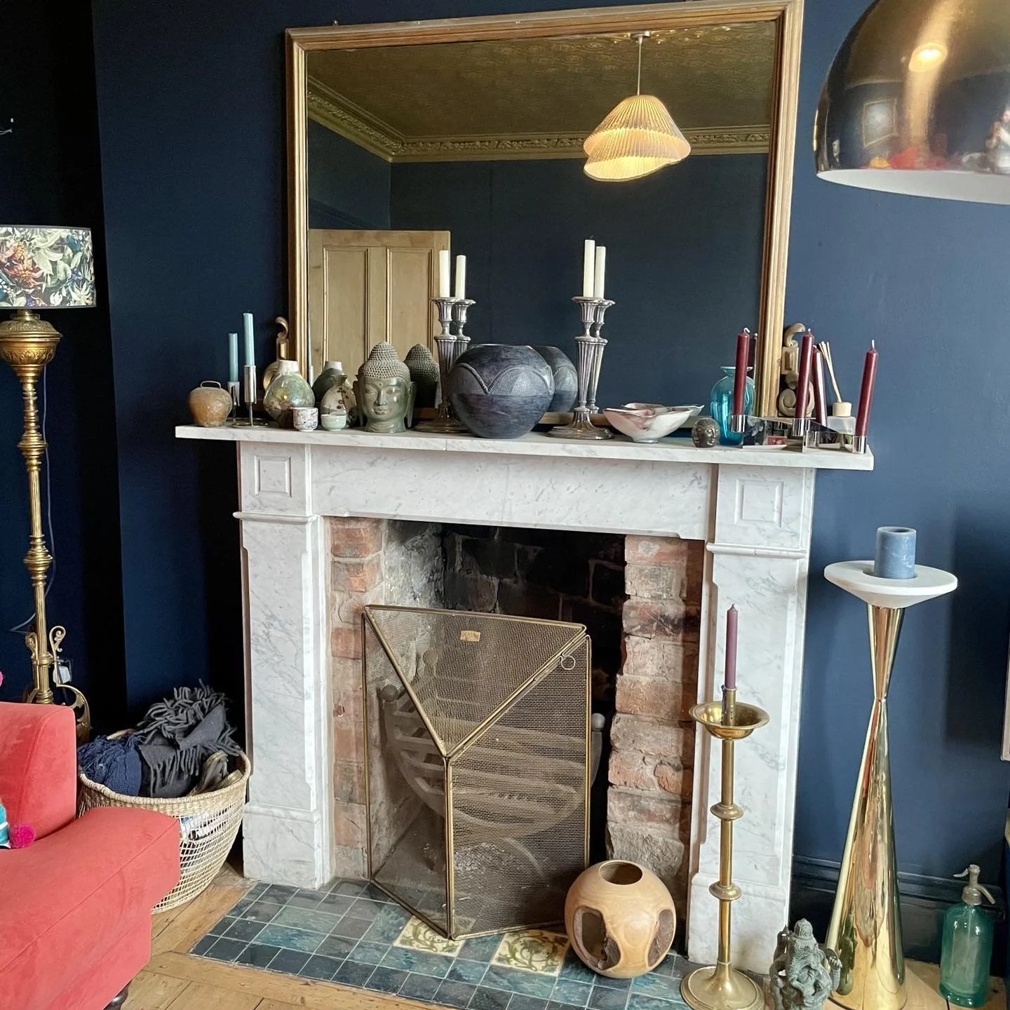 Our fireplace, we&rsquo;re constantly moving the &lsquo;ornaments&rsquo; around to mix it up, I love the mirror - a freebie that came with the house, and I&rsquo;ve never once regretted painting our ceiling gold, just shows that if you really go for 