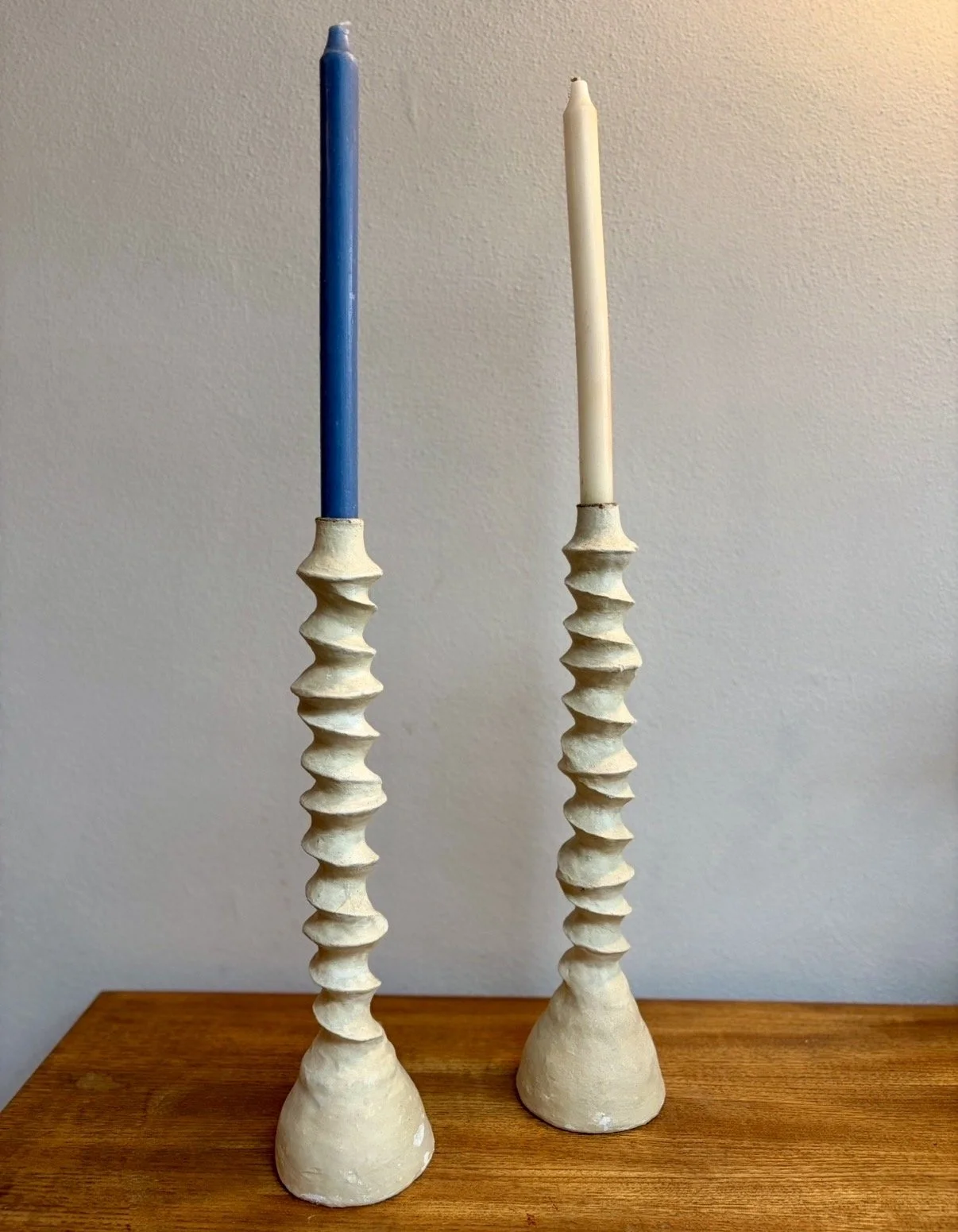 Handmade papier mache candlesticks