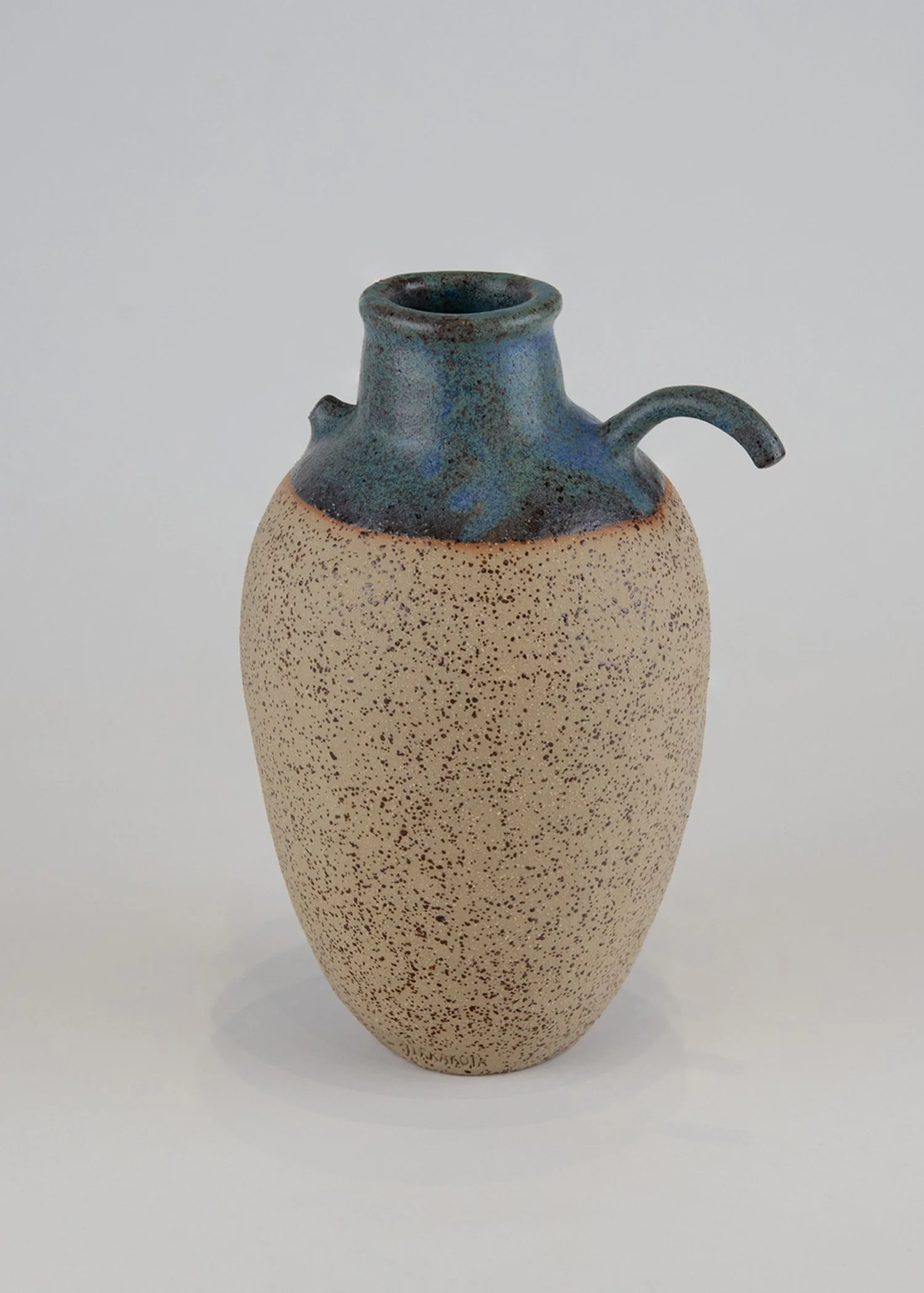 Cream-blue stoneware vase with blue glaze, fired at 1260°C