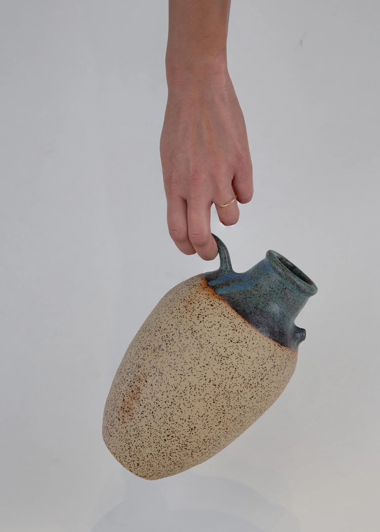 Cream-blue stoneware vase with blue glaze, fired at 1260°C