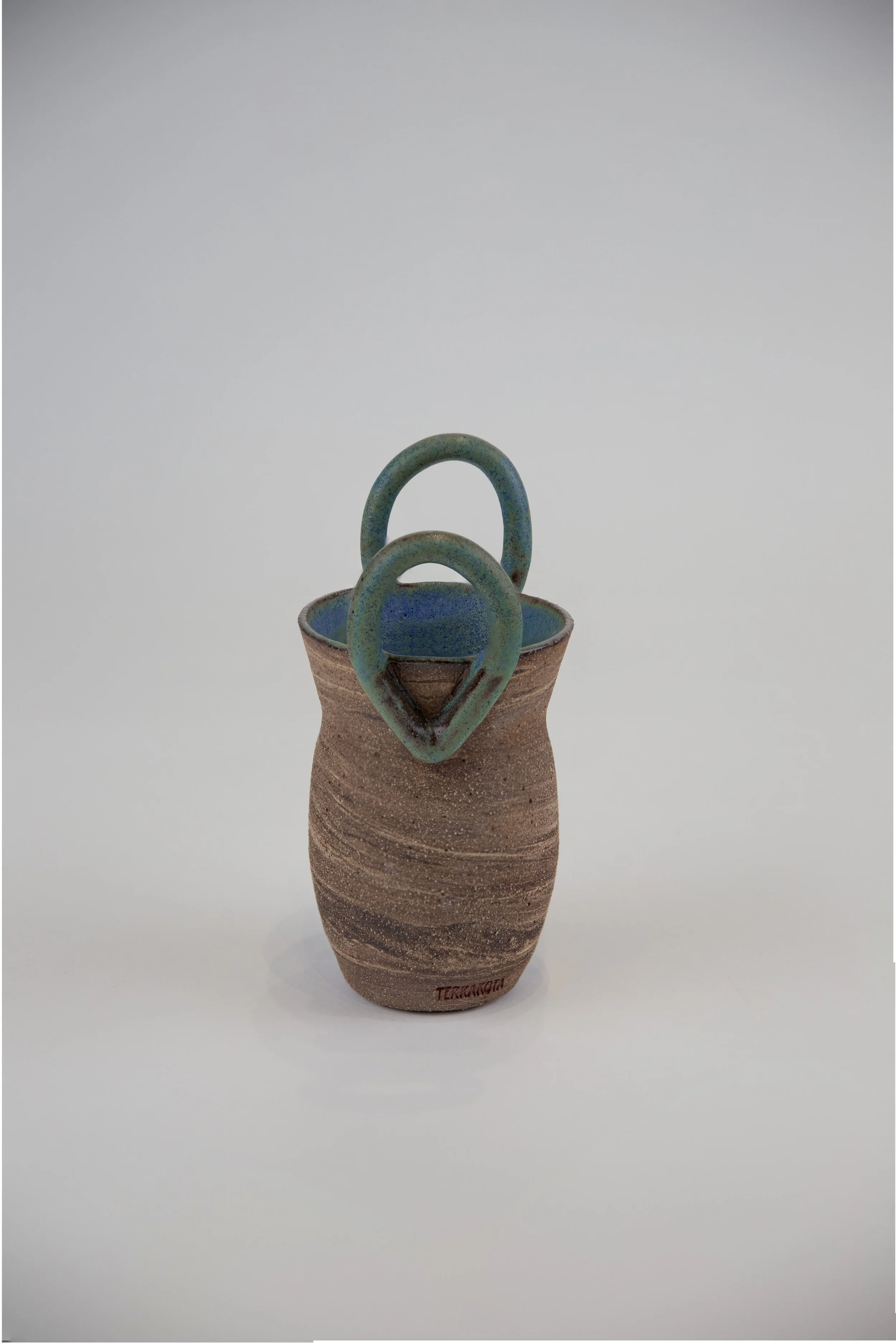 Crème-gray-blue mixed-clay stoneware vase with blue glaze, fired at 1260°C