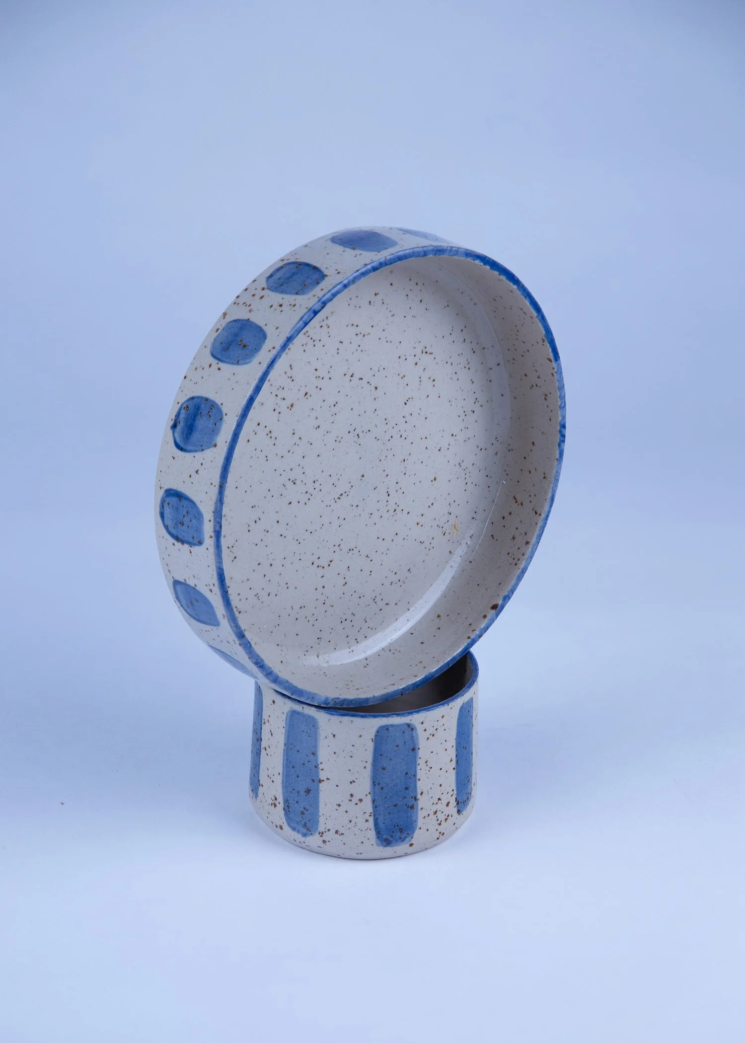Stoneware Cup & Small Bowl Set in Crème and Blue-2
