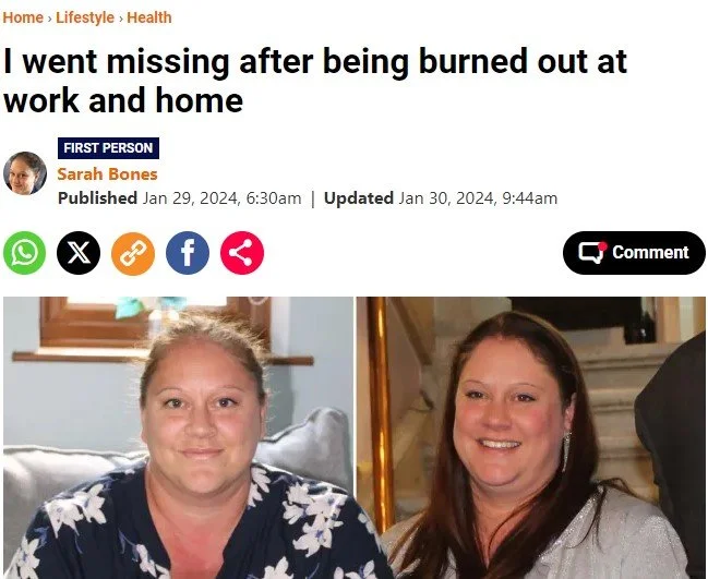 Two women smiling in a side-by-side photo, one with blonde hair in a floral top and the other with dark hair in a shiny top, indoors.