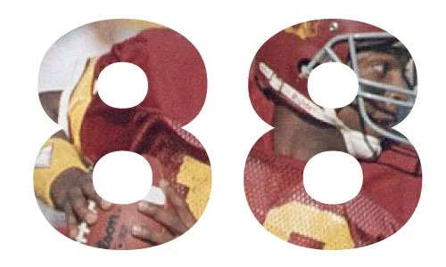 Side-by-side images of football players in red and yellow uniforms, with the number 8 visible.