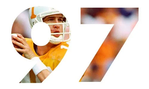 Number nine with a football player in uniform inside the number nine and a blurred background behind the number seven.