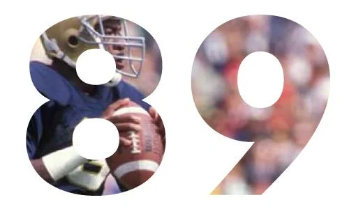 Number 89 with a background of an American football player and crowd at a game.
