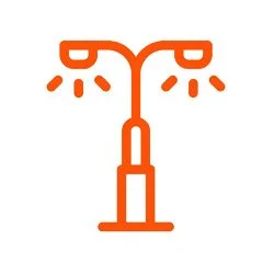 A schematic illustration of a streetlight with two lamps on either side.
