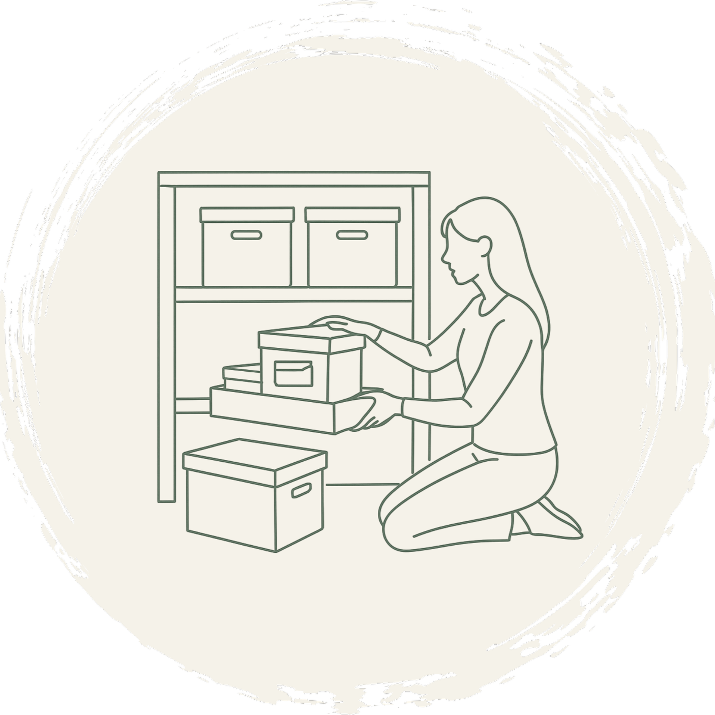 Woman tidying and organising a shelf for a clutter-free home
