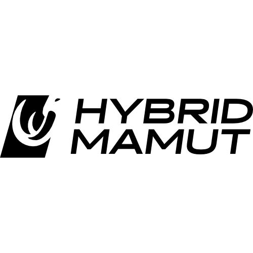 Logotipo de Hybrid Mamut en color negro y blanco.