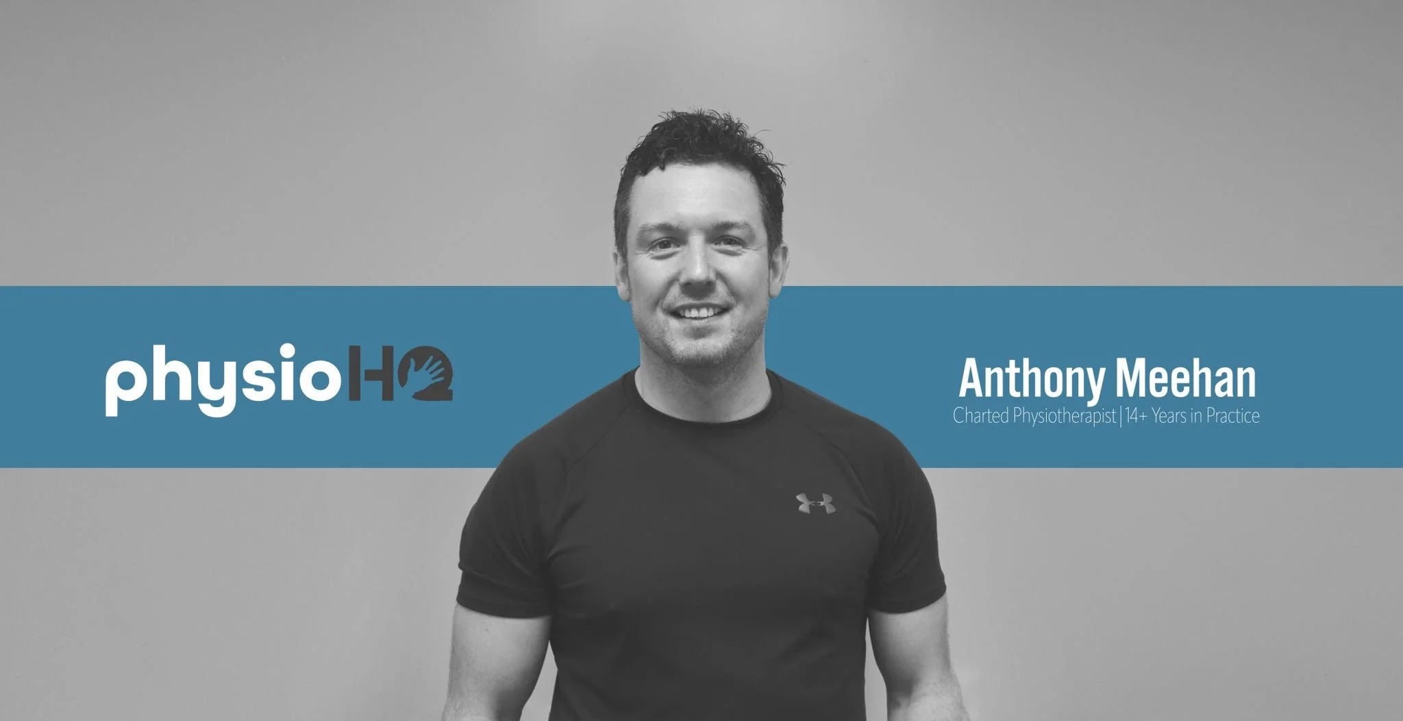 man anthony meehan infront of physio hq logo