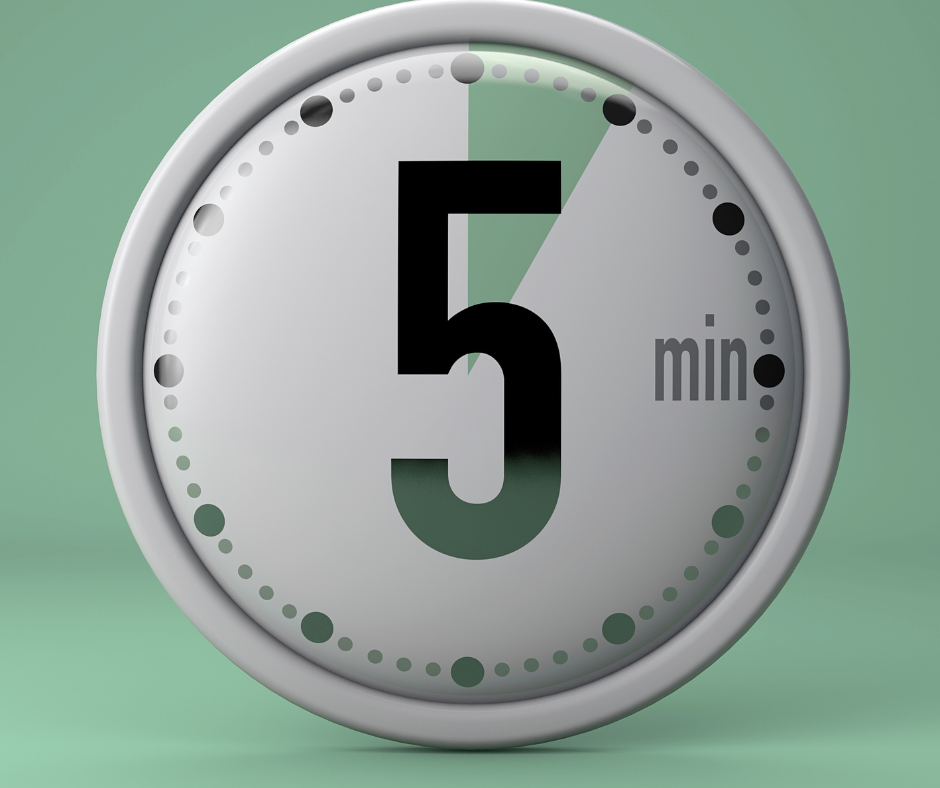 green background with clock timer showing 5 min