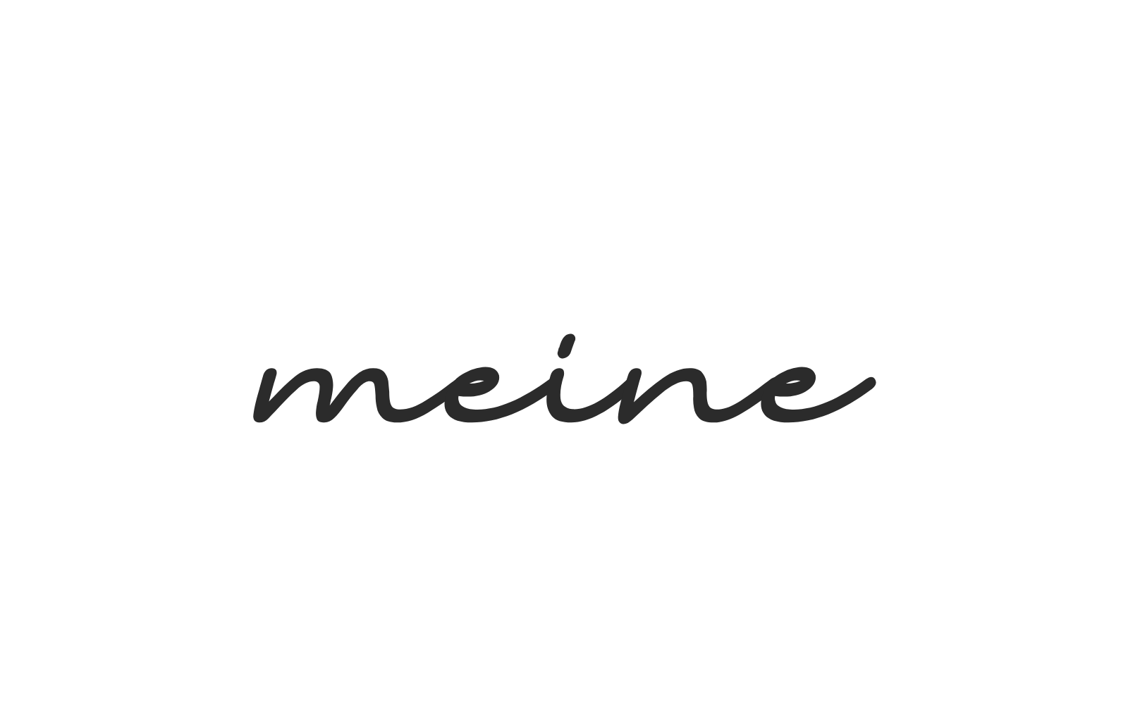 Schriftzug mit dem Text 'meine' in schwarzer, moderner Schrift auf weißem Hintergrund.