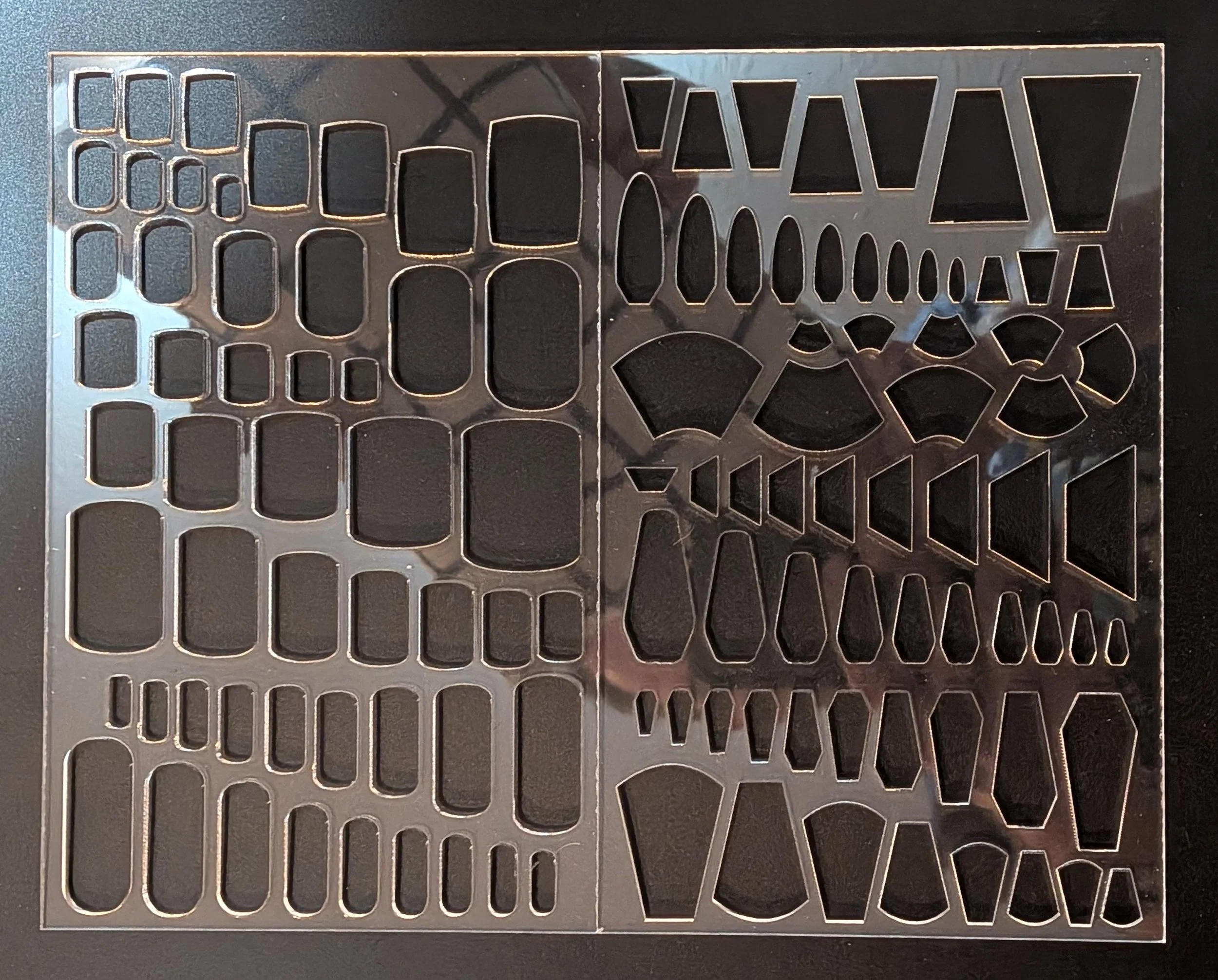 Clear Acrylic Cabochon Template Stencil Set, Trapezoids, Fans, Coffins, 100+ Shapes