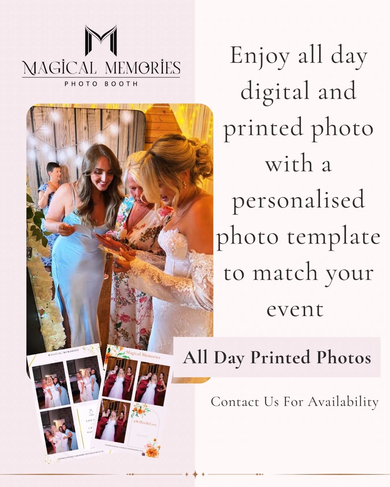 Enjoy all day digital and printed photo with a personalised photo template to match your event✨ Contact us for availability✨