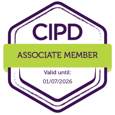 CIPD Associate Member badge with expiration date of 01/07/2026