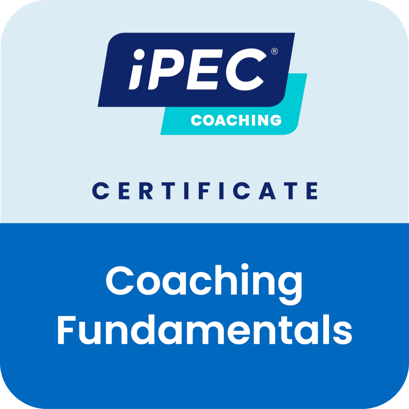 Certification cover titled 'Coaching Fundamentals' from IPEC Coaching.