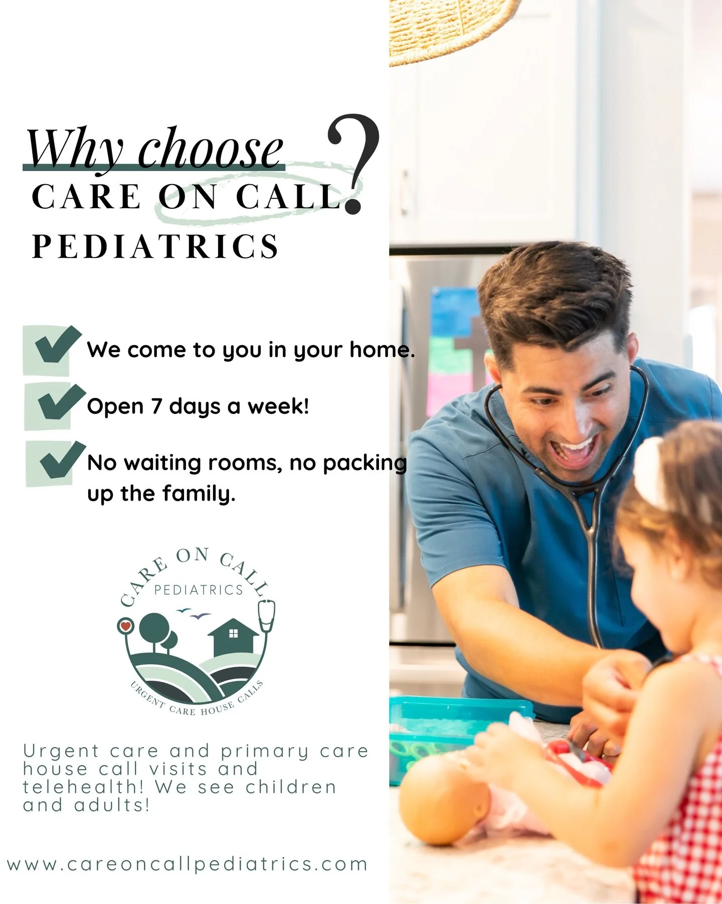 There&rsquo;s a better way to do healthcare for your family.
We come to you.
Open 7 days a week.
We treat the whole family!

Our team is licensed, board certified, and ER trained, so you&rsquo;re getting experienced, high-level care right in your own