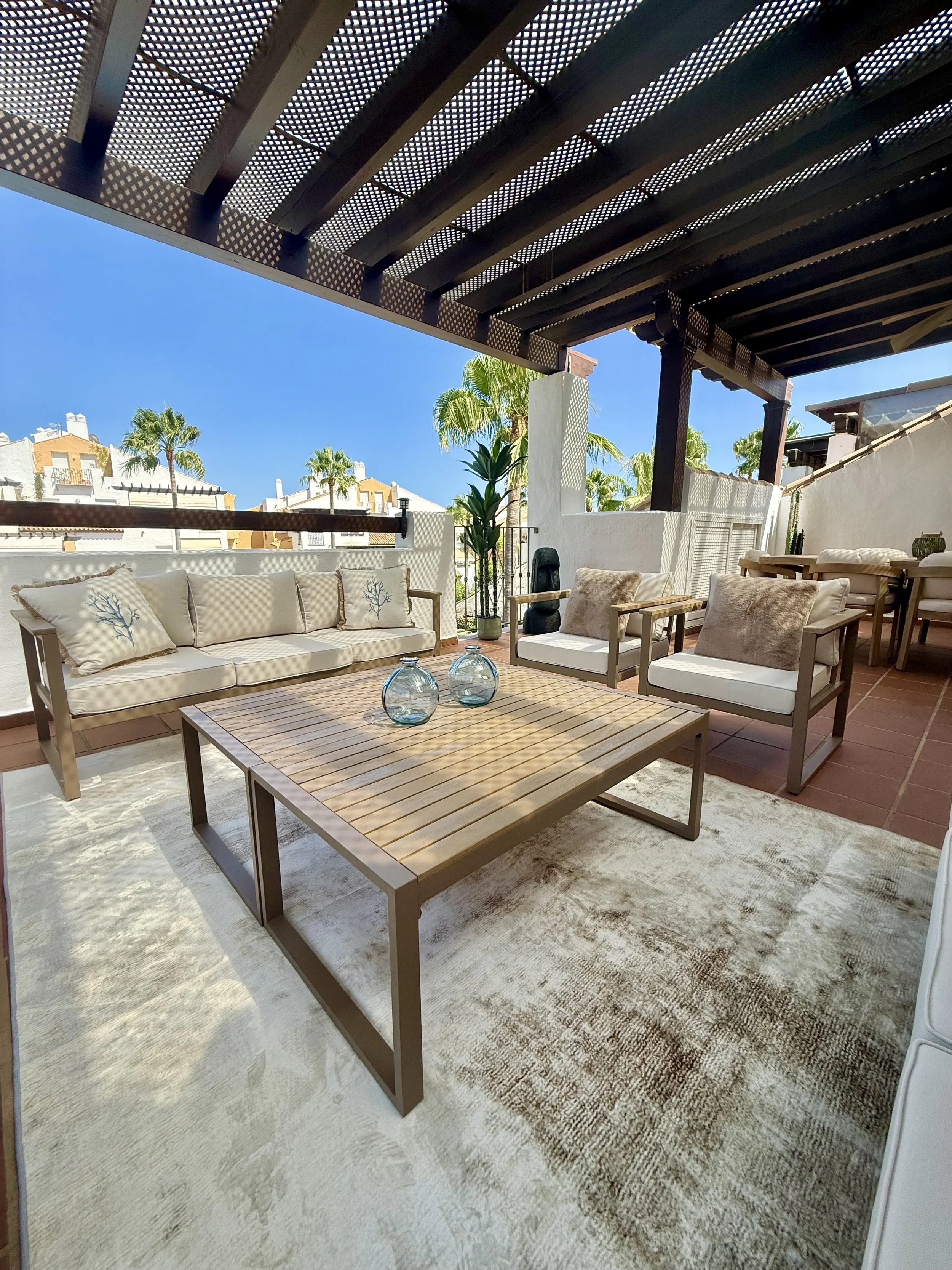 Outdoor terrace with sea view at Marbella property, Costa del Sol