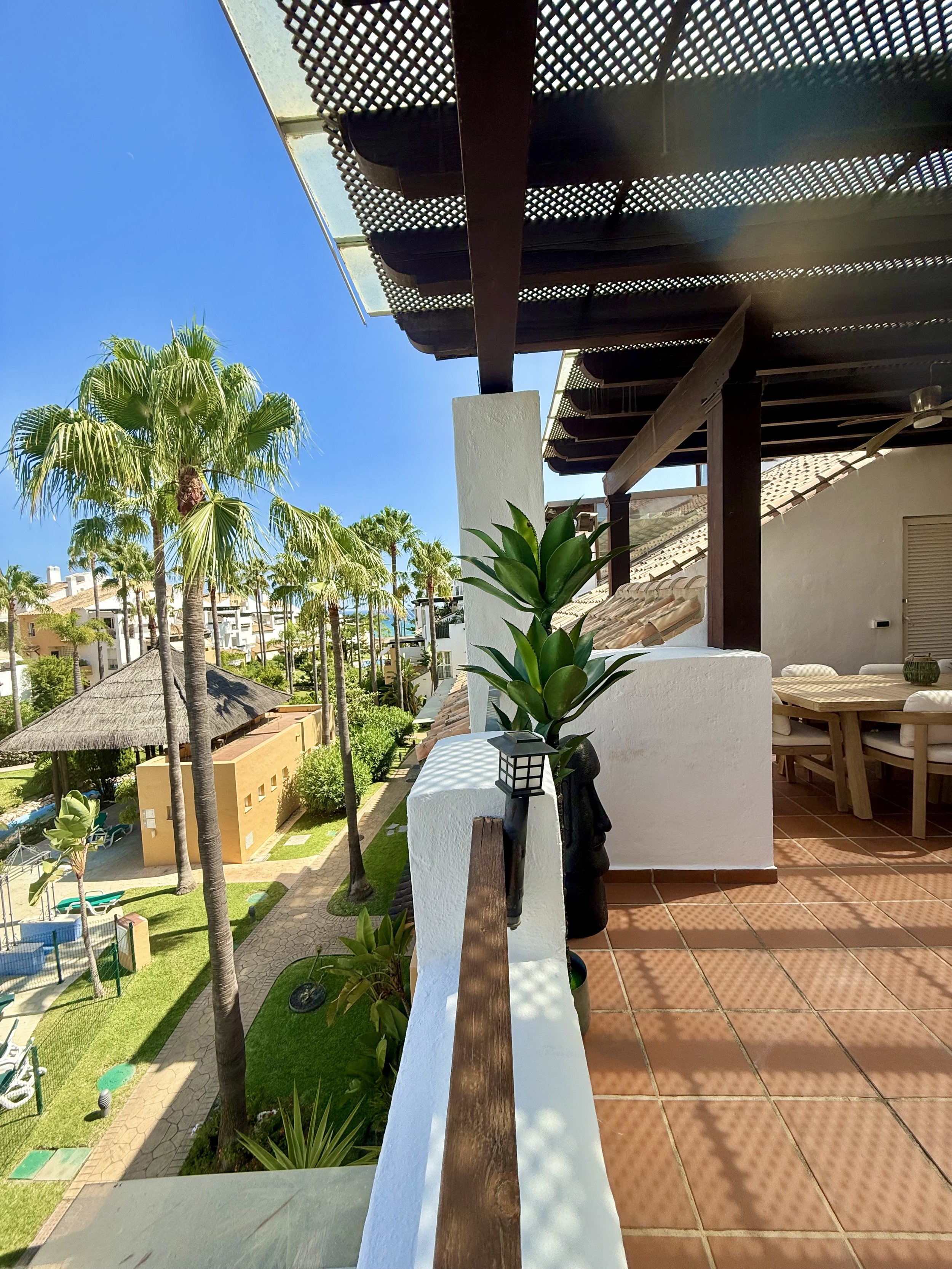 Outdoor terrace with sea view at Marbella property, Costa del Sol