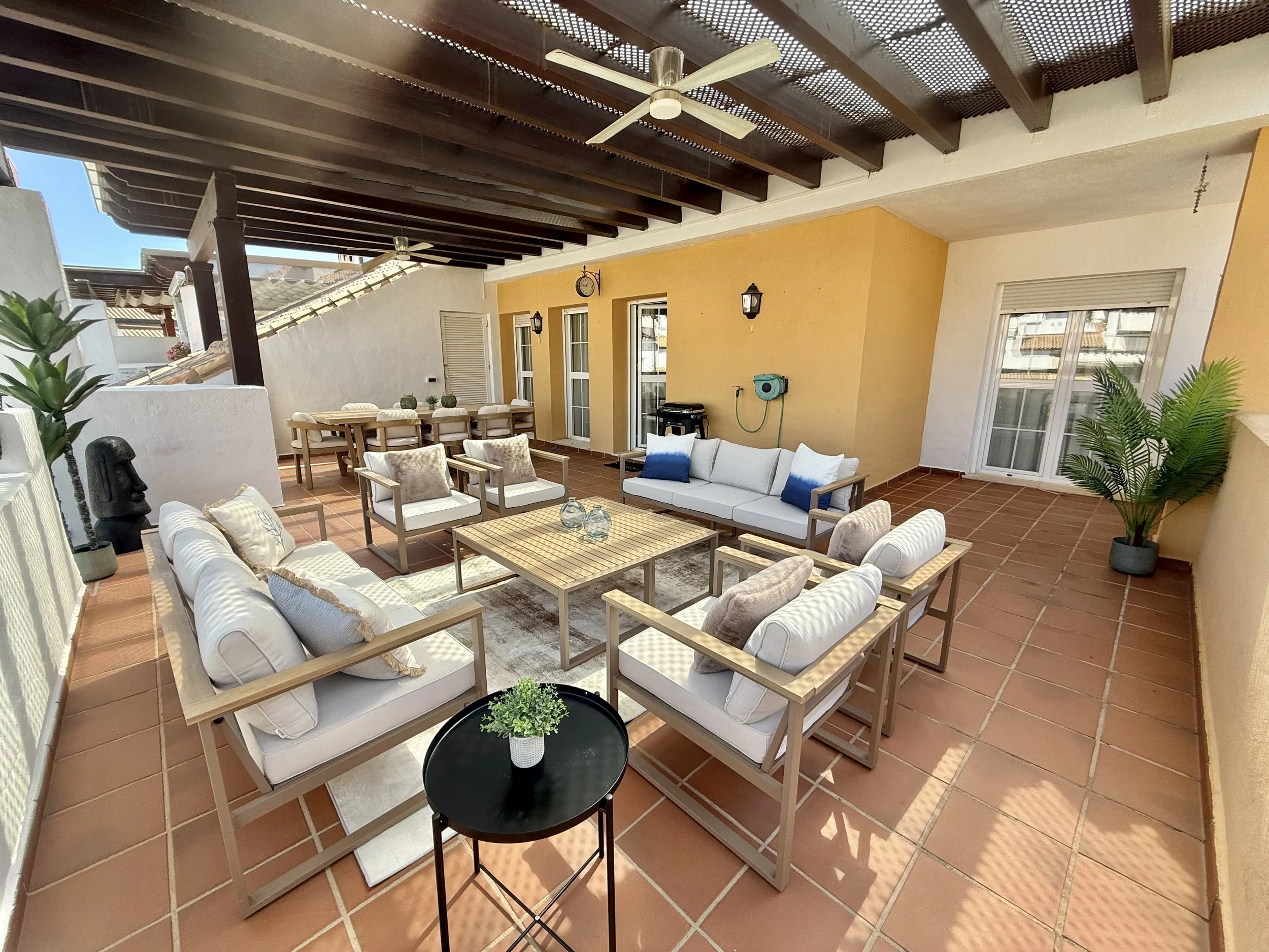 Outdoor terrace with sea view at Marbella property, Costa del Sol