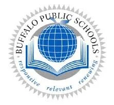 Buffalo Public Schools emblem with a globe over an open book and slogan surrounding it.