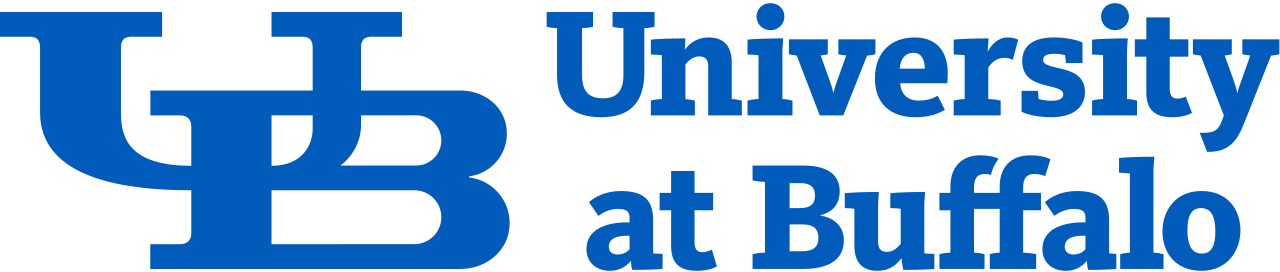 University at Buffalo logo featuring overlapping blue initials 'UB' and the full name in dark blue text.