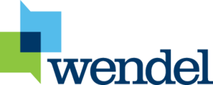 Wendel logo with stylized blue and green speech bubbles.