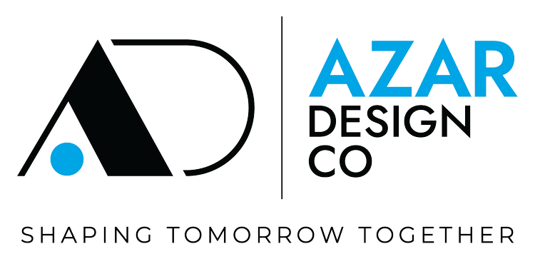 Logo of Azar Design Co with the tagline 'Shaping Tomorrow Together'