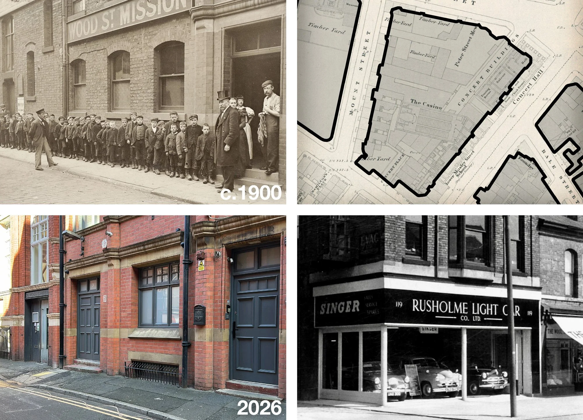 Archive photographs, historic maps and building details used for researching the history of properties, streets and places in Manchester.