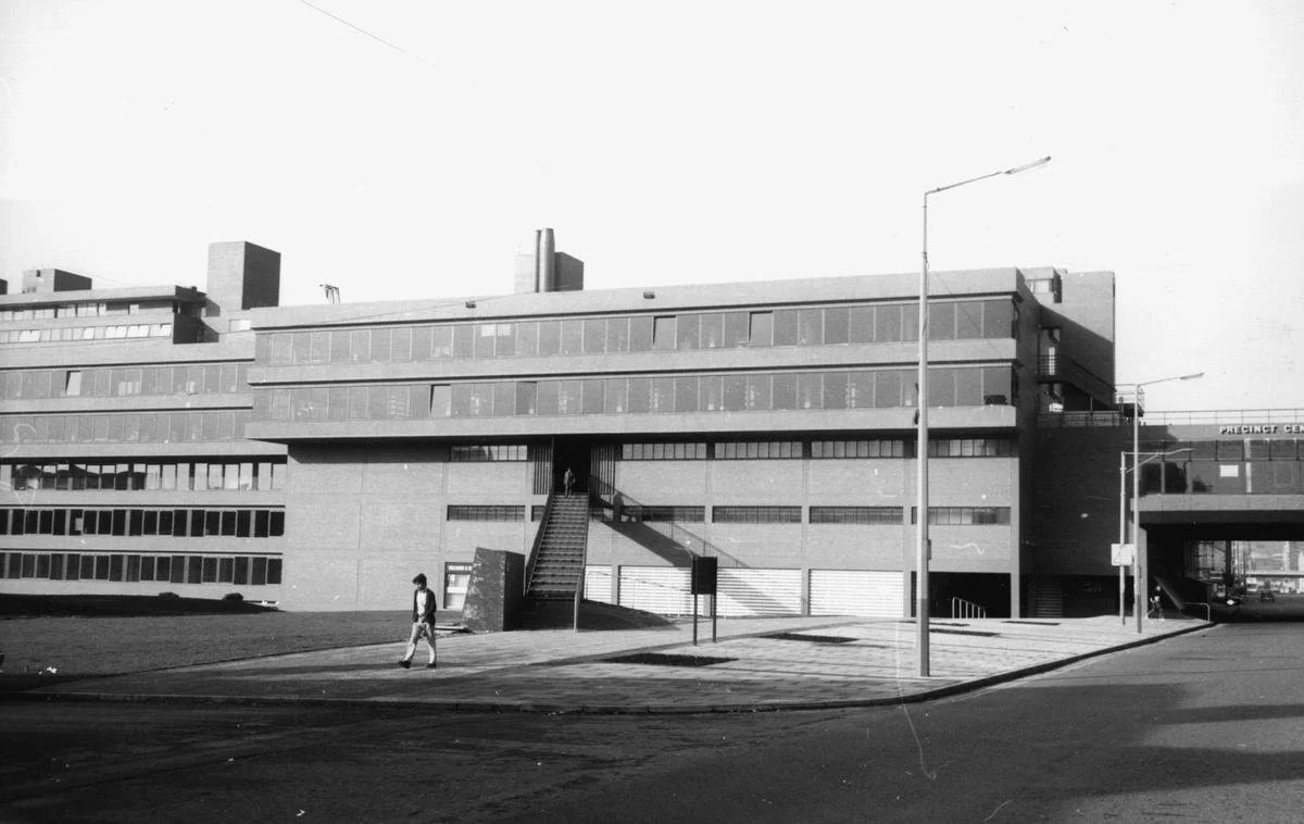 From brutalist precinct to student social hub&hellip; this 1971 photo shows the old University Precinct Centre on Oxford Road, now completely transformed into what we know today as University Green.

From elevated concrete walkways, an enclosed shopp
