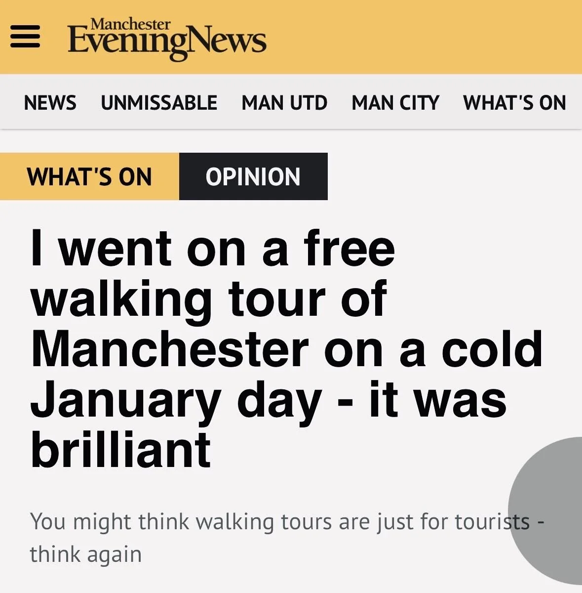 Good to see walking tours in Manchester getting proper attention&hellip;

I came across this MEN (@manchestereveningnews) piece the other day - a reporter going on a walking tour - despite already living here, and coming away genuinely impressed. Tha