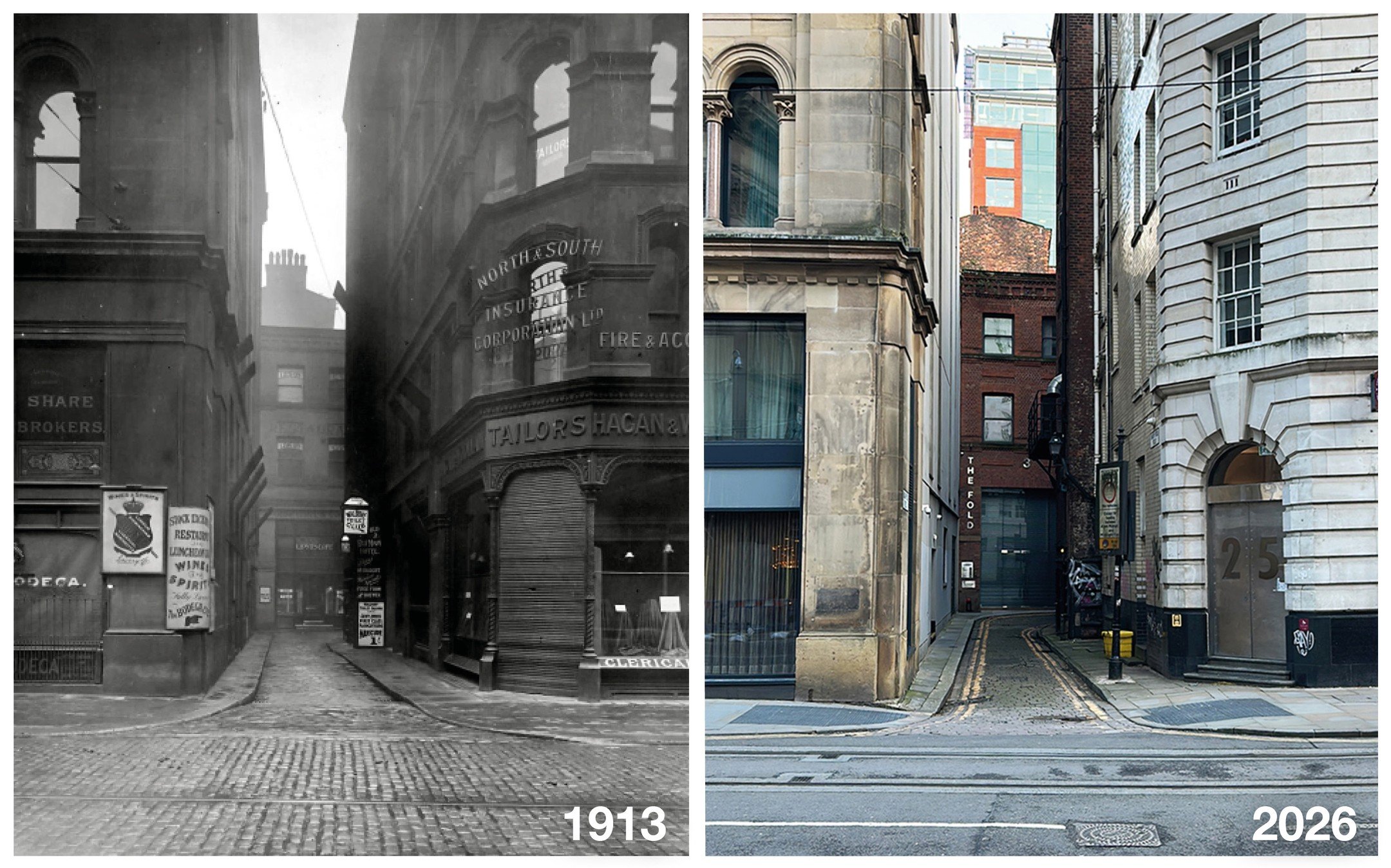 My new 'Introduction to Manchester' walking tour is all about places like this&hellip;
Back Pool Fold, then and now.

It&rsquo;s a cut-through I often use myself walking through town, but 99% of people probably pass it without a second glance.

This 