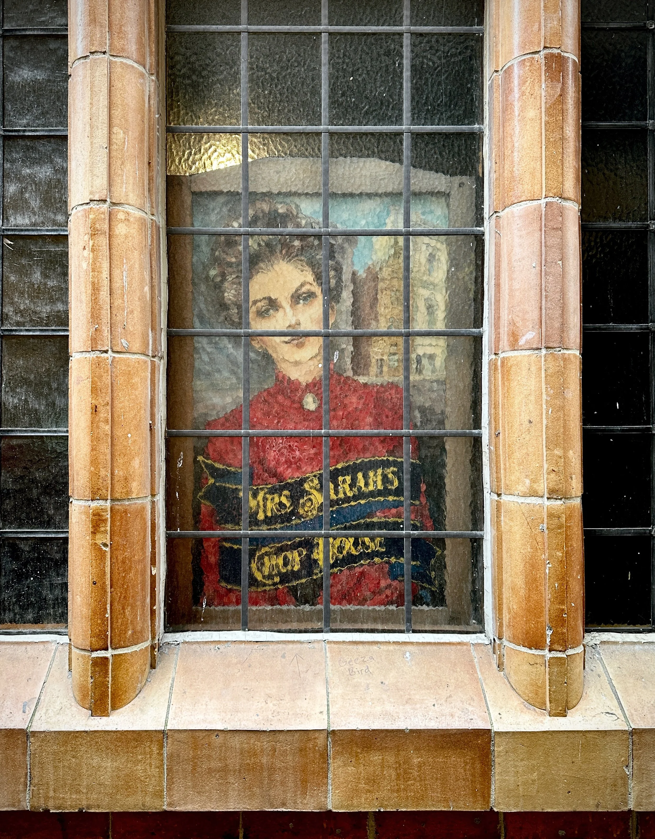 Whilst doing my Introduction to Manchester walking tour yesterday, I spotted Sarah peering out from behind the window of the pub she once ran.

A week or so ago, I wrote about Sarah Studd - born Sarah Townsend - the woman behind part of the story of 