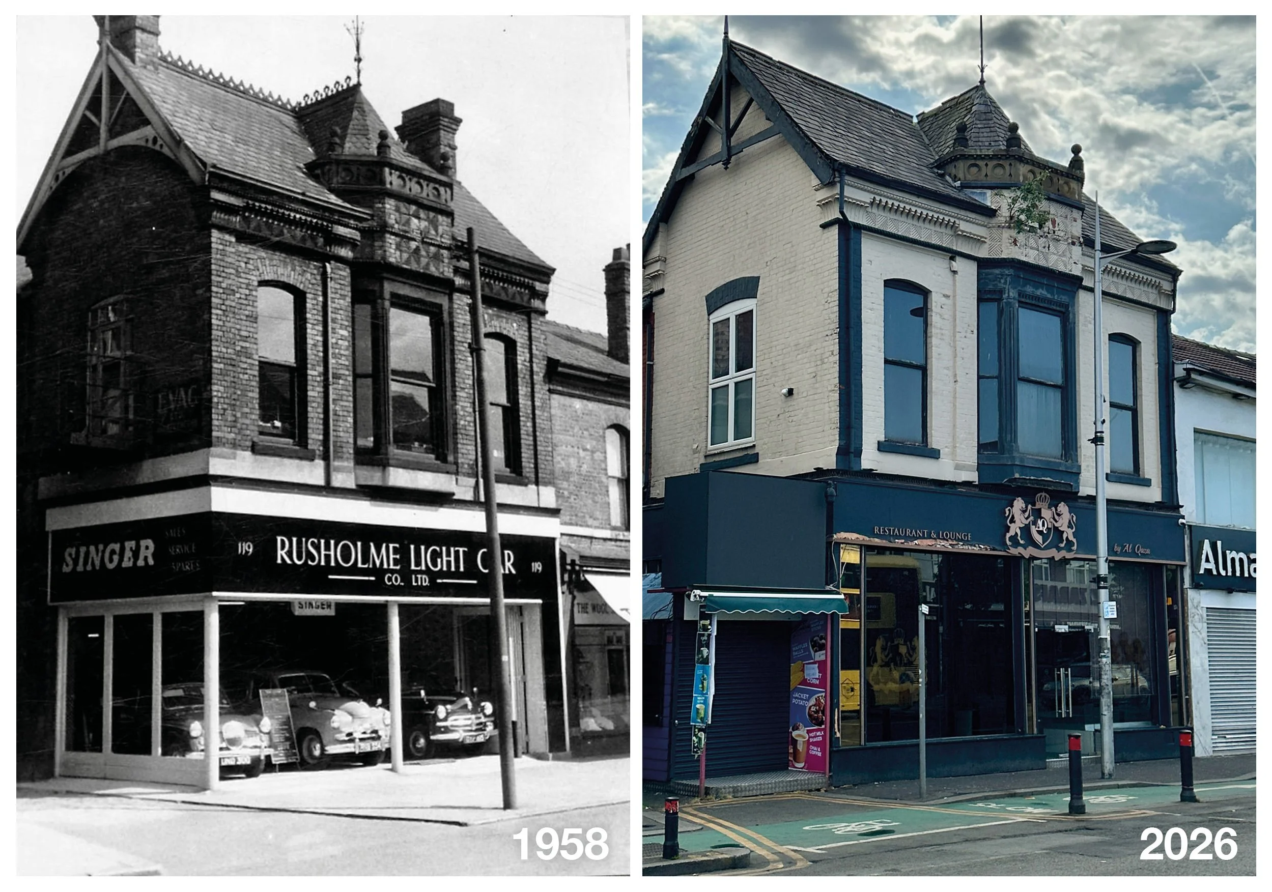 What can you buy on the Curry Mile? Curry, kebabs, shawarma, sweet treats, shisha, late-night snacks&hellip; and once upon a time, cars.

Continuing the car showroom theme from my last post, I came across this brilliant photograph of Rusholme Light C