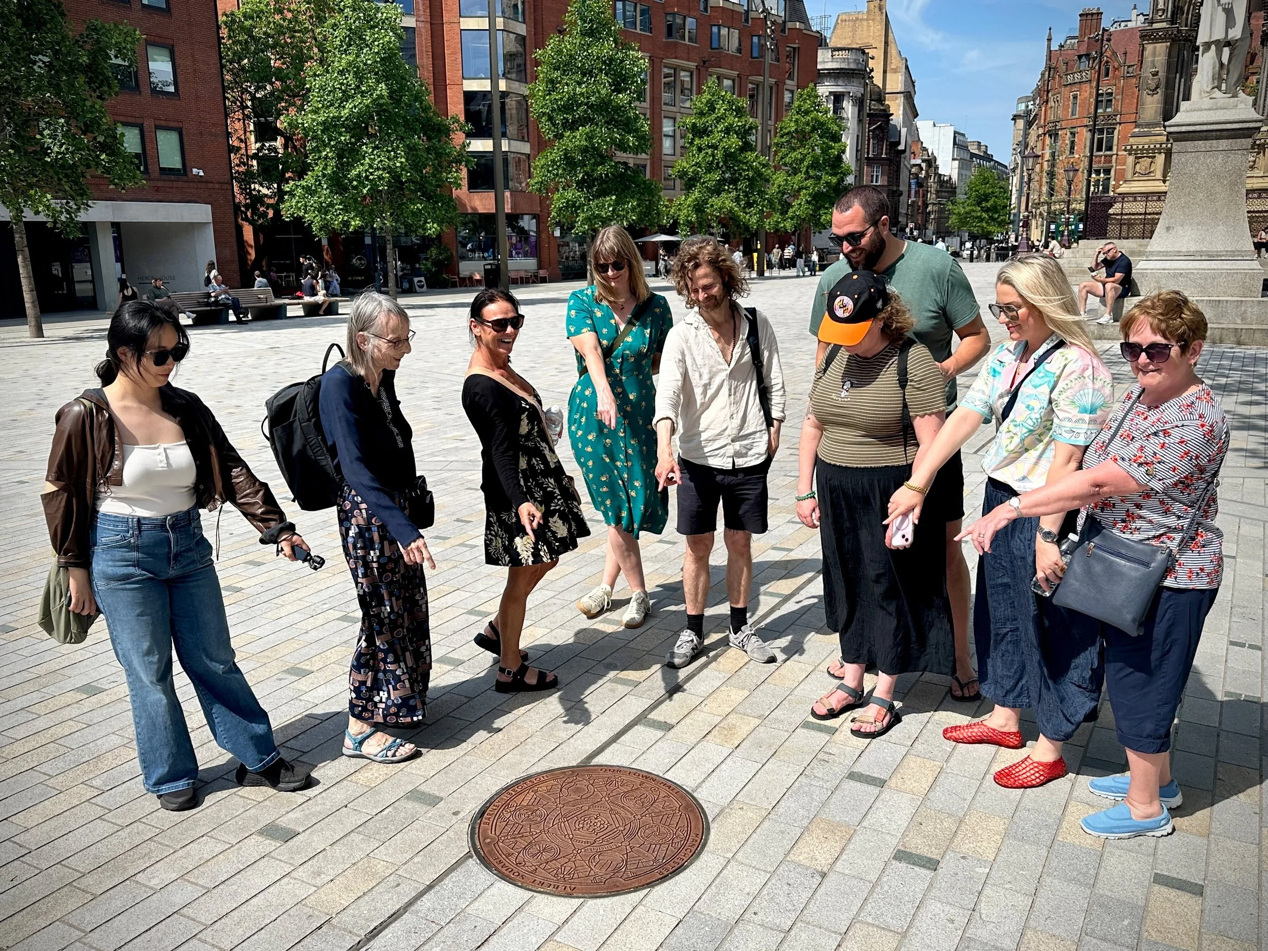 One of my favourite stopping points on the Real Manchester walking tour&hellip; Barney Ibbotson&rsquo;s brilliantly designed cast-iron cover in Albert Square.

It&rsquo;s packed with symbols celebrating Manchester&rsquo;s innovations and firsts: grap