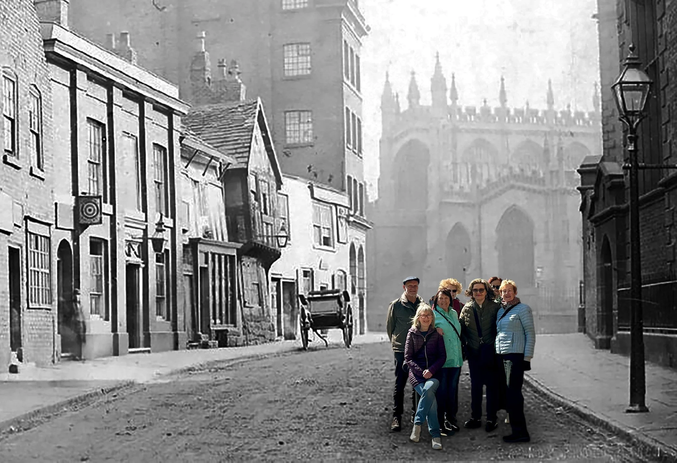 Taking a walking tour group back in time.