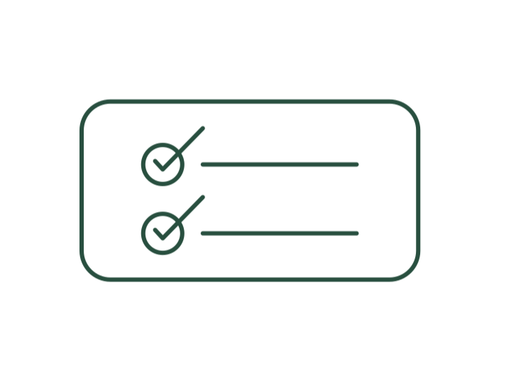 Outline of a checklist with two checkmarks and lines next to them.